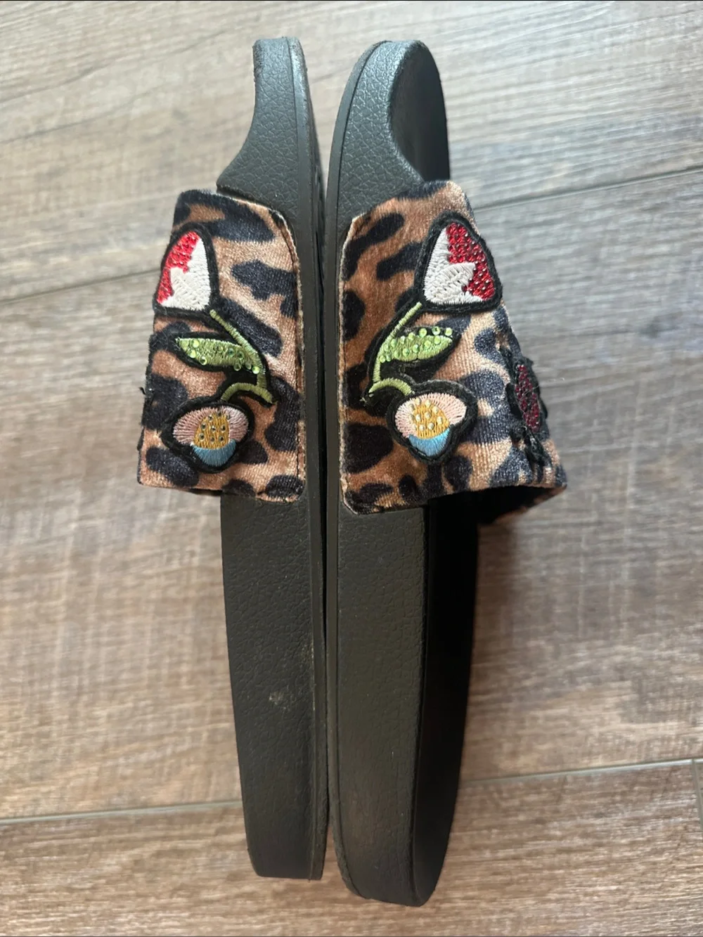 Steve Madden Leopard Slide Sandals with Strawberry Embroidery